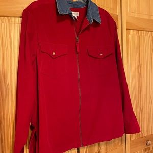 Red corduroy jacket with denim collar